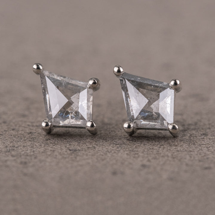 Natural Salt And Pepper 1.30 CT Kite Diamond Stud Earring