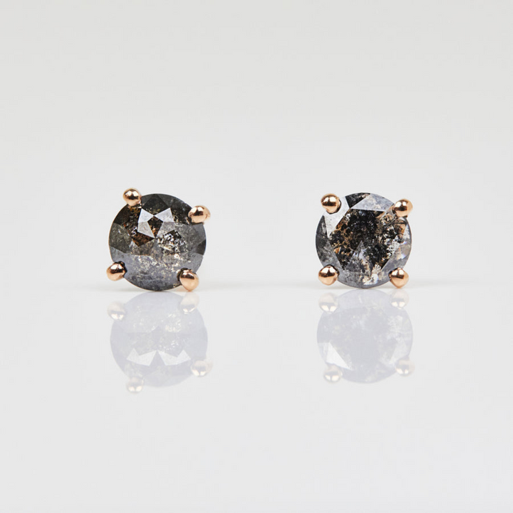 Natural Salt and Pepper 1.40 CT Round Diamond Stud Earring