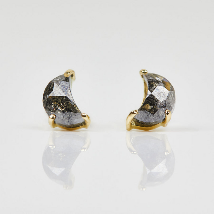 Natural Salt and Pepper 1.85 CT Crescent Diamond Stud Earring