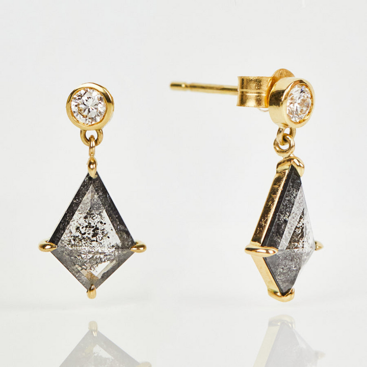 Natural Salt and Pepper 2.90 CT Kite & Round Diamond Fashion Earring