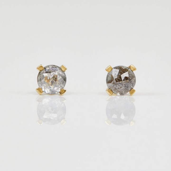 Natural Salt and Pepper 1.45 CT Round Diamond Stud Earring