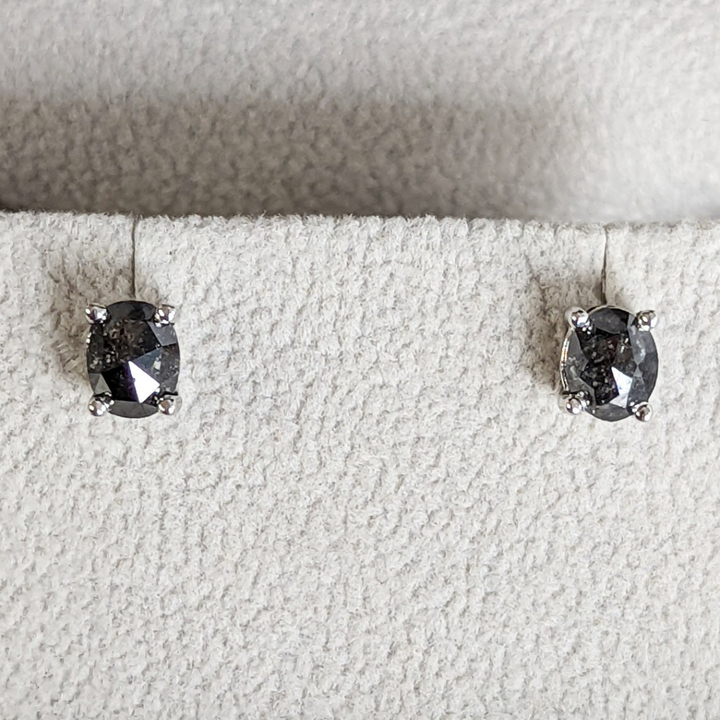 Natural Salt and Pepper 1.50 CT Oval Diamond Stud Earring