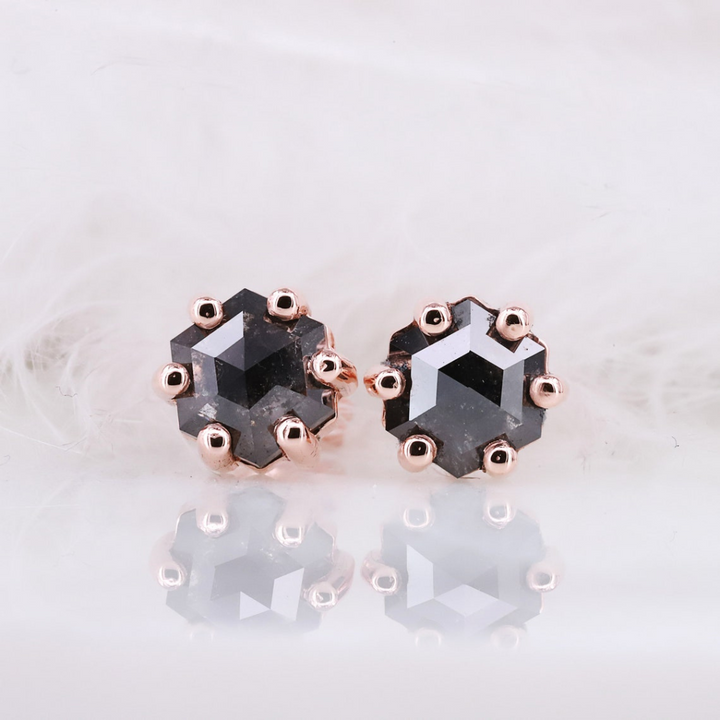 Natural Salt and Pepper 1.70 CT Hexagon Diamond Stud Earring