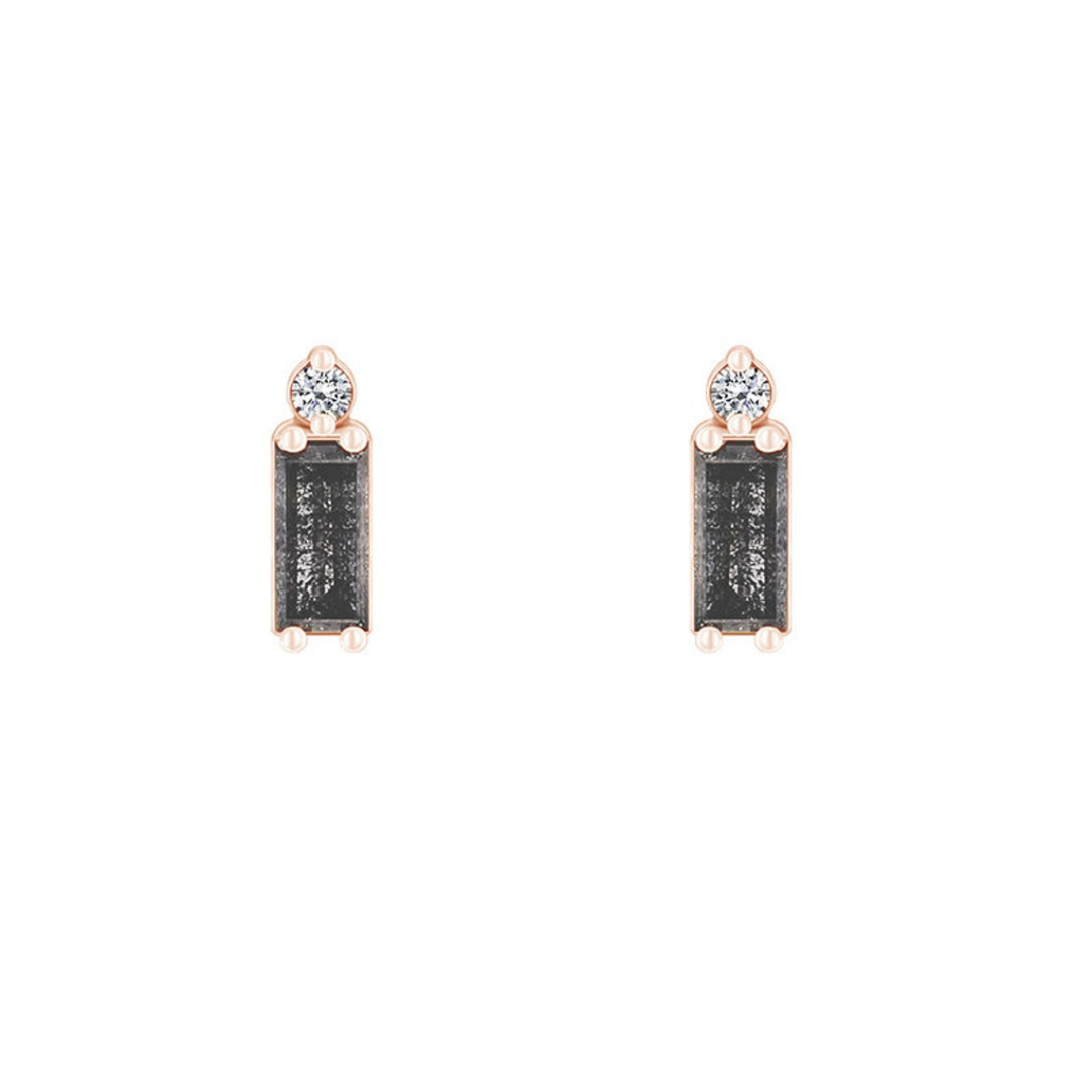 Natural Salt and Pepper 1.90 CT Round & Baguette Diamond Fashion Earring