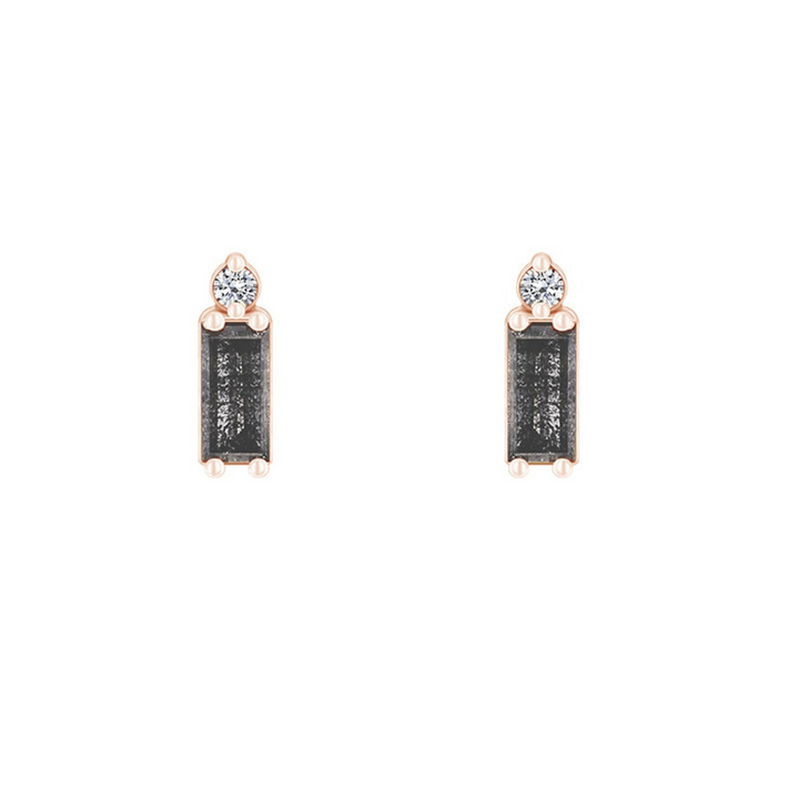 Natural Salt and Pepper 1.90 CT Round & Baguette Diamond Fashion Earring