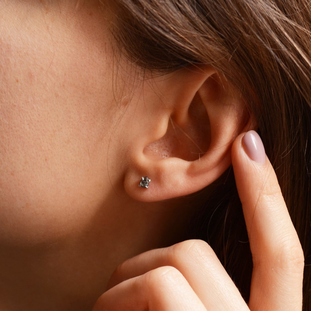 Natural Salt and Pepper 1.80 CT Pear Diamond Stud Earring
