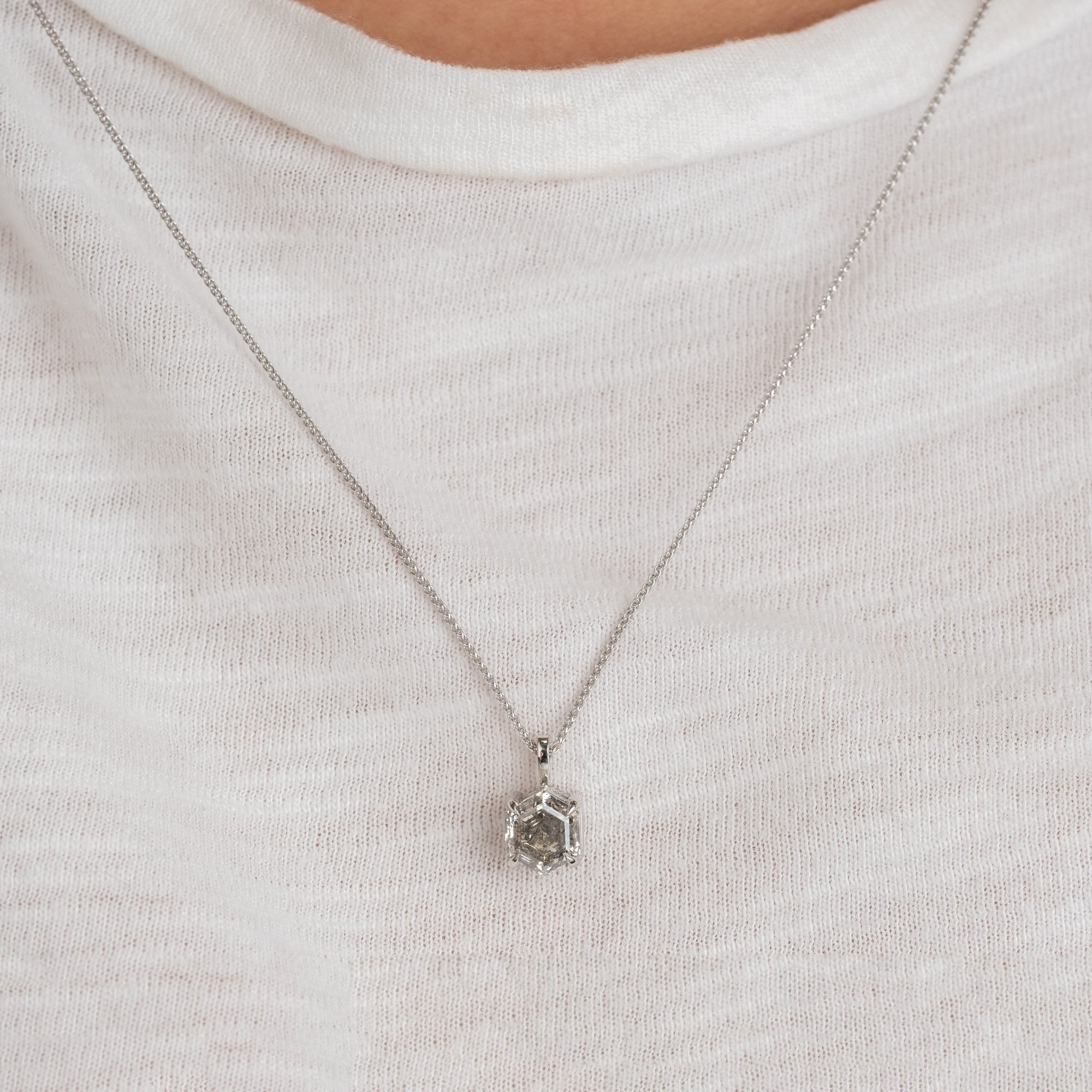 Natural Salt And Pepper 2.30 CT Hexagon Diamond Necklace