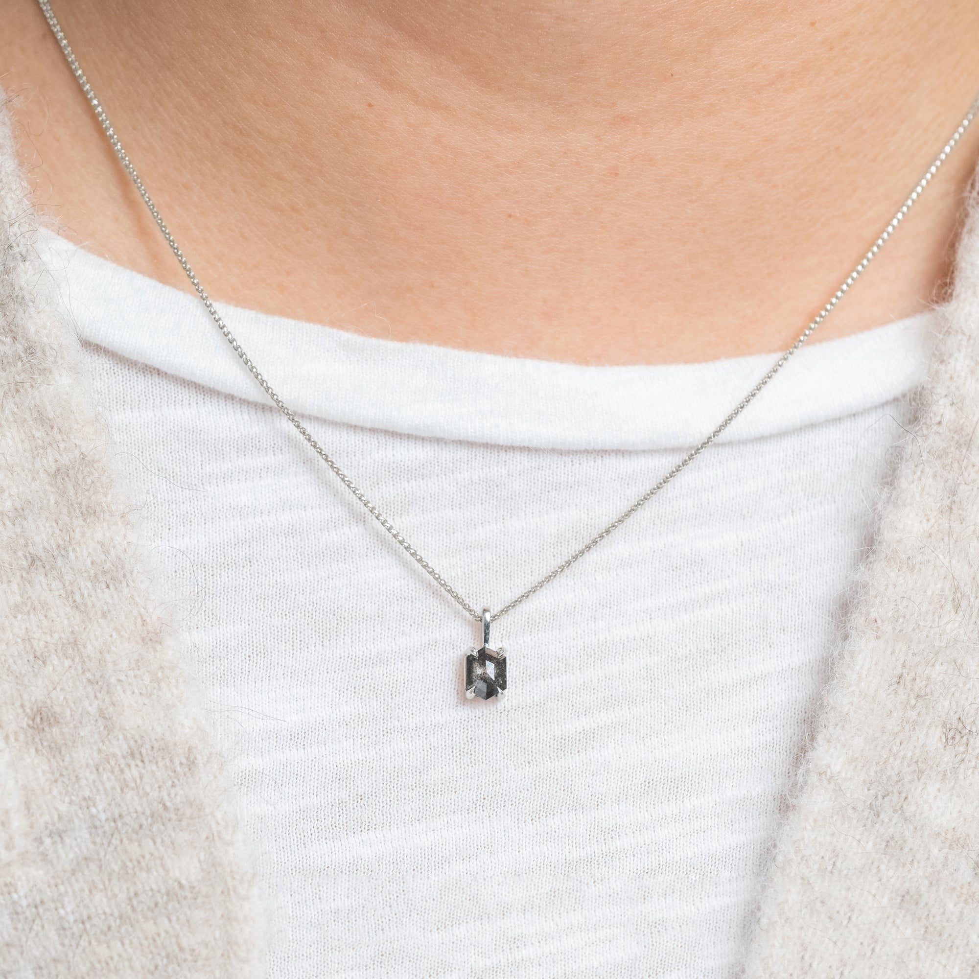 Natural Salt And Pepper 1.60 CT Hexagon Diamond Necklace