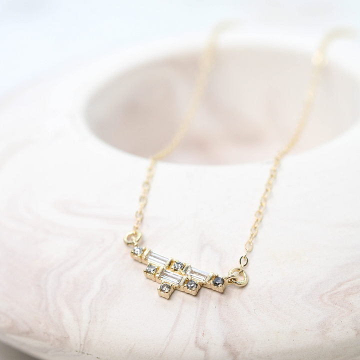 Natural Salt And Pepper 2.15 CT Round & Baguette Diamond Necklace