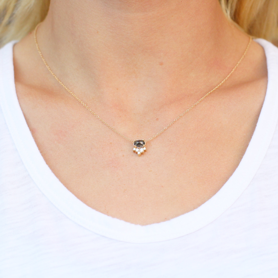 Natural Salt And Pepper 2.25 CT Round & Oval Diamond Necklace