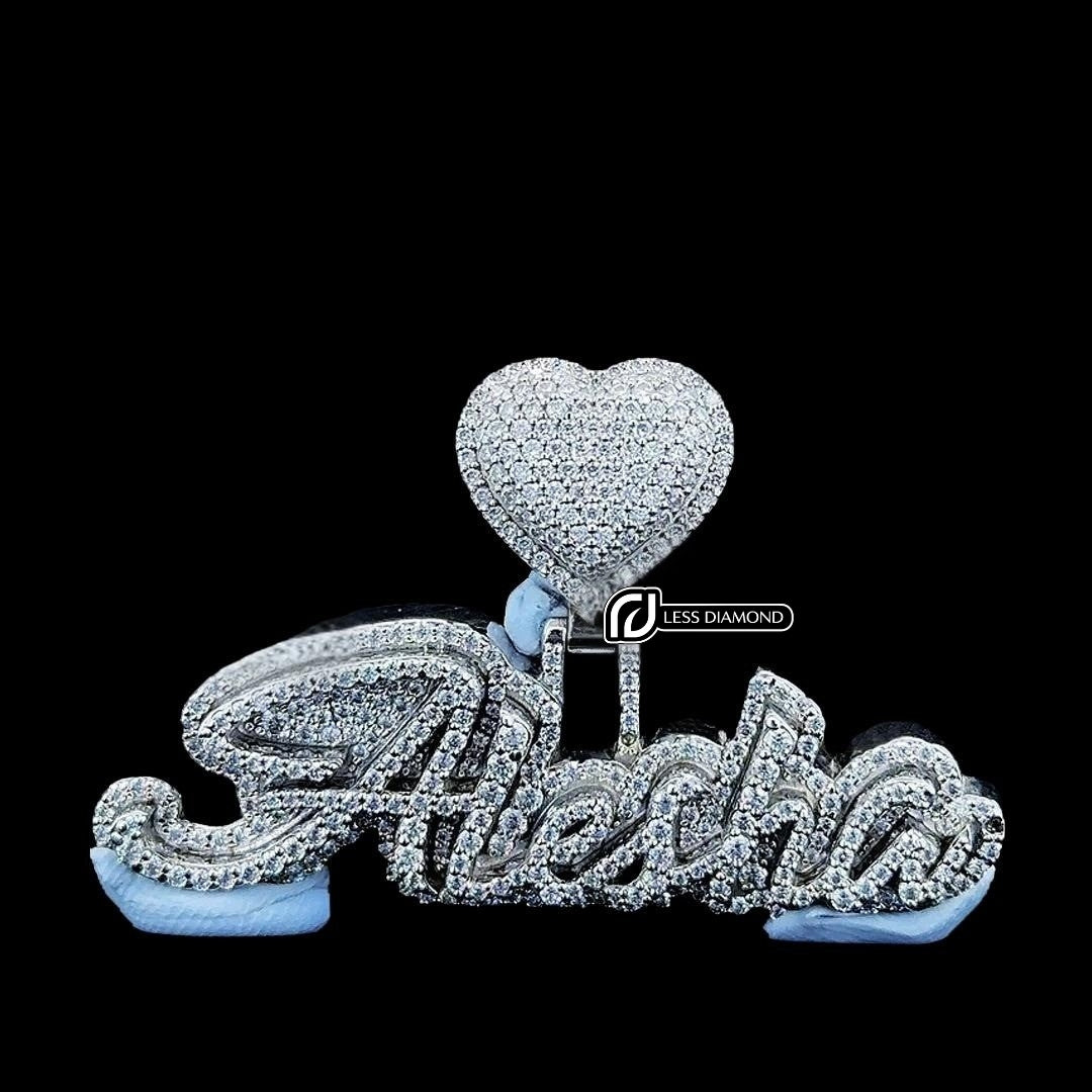 Shimmering Heart Name Moissanite Pendant in 925 Sterling Silver Front View