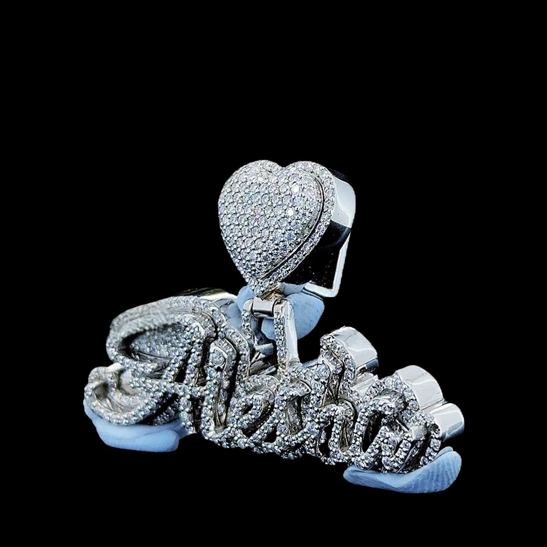 Shimmering Heart Name Moissanite Pendant in 925 Sterling Silver Left Profile View