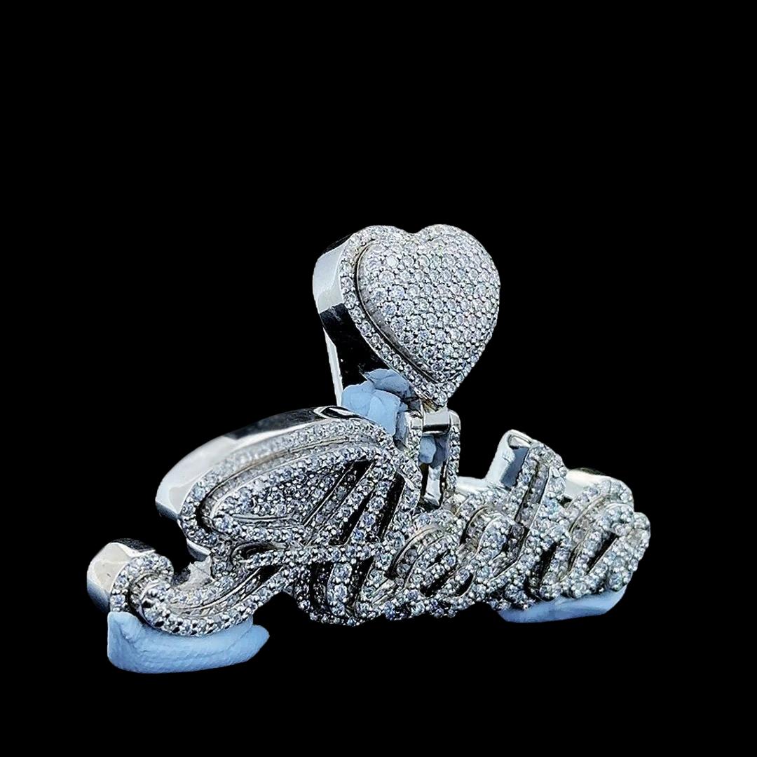 Shimmering Heart Name Moissanite Pendant in 925 Sterling Silver Right Profile View