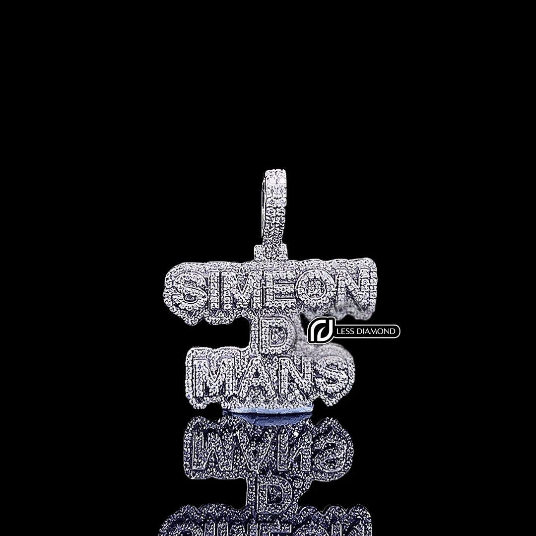 Simeon D-Mans Moissanite Script Pendant in 925 Sterling Silver Front View