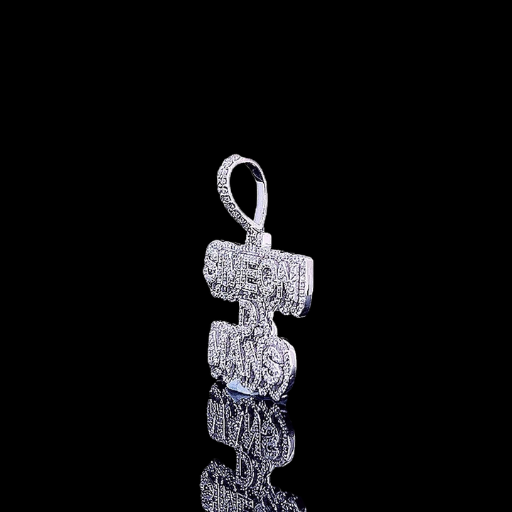 Simeon D-Mans Moissanite Script Pendant in 925 Sterling Silver Left Profile View