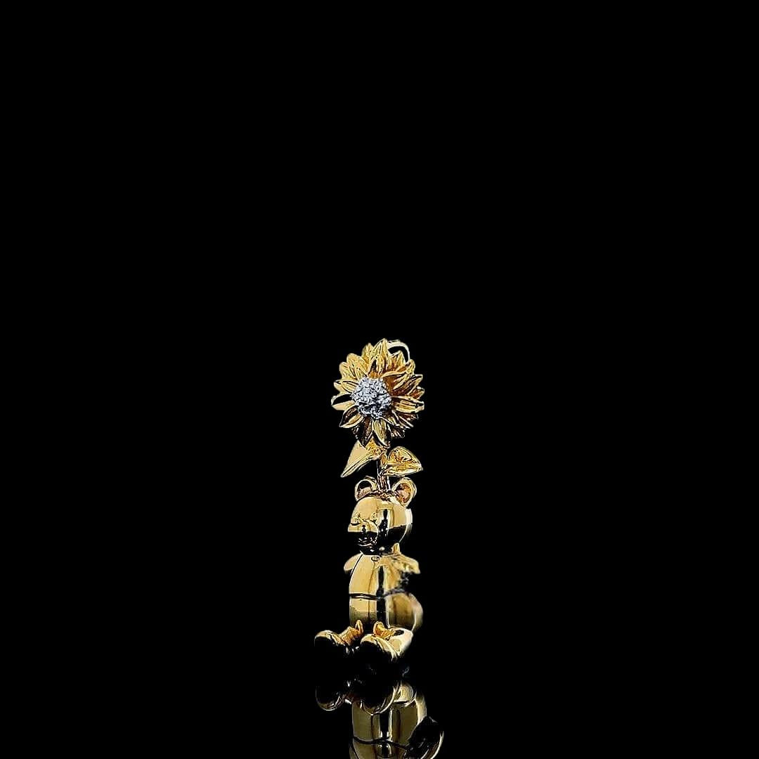 Sunflower Teddy Moissanite Pendant in 925 Sterling Silver Close Up Front View