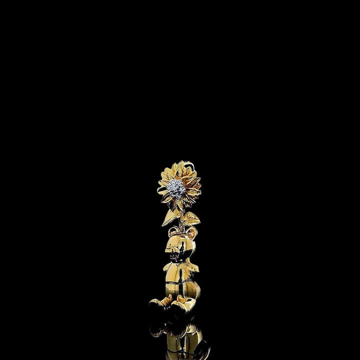 Sunflower Teddy Moissanite Pendant in 925 Sterling Silver Close Up Front View