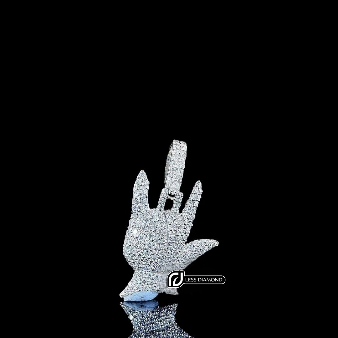Swag Hand Gesture Moissanite Pendant in 925 Sterling Silver Front View