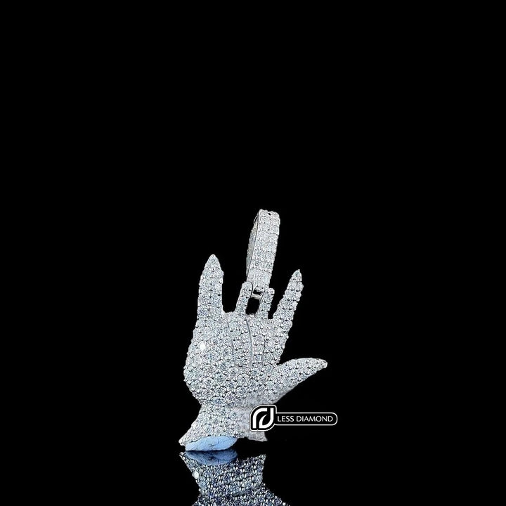 Swag Hand Gesture Moissanite Pendant in 925 Sterling Silver Front View