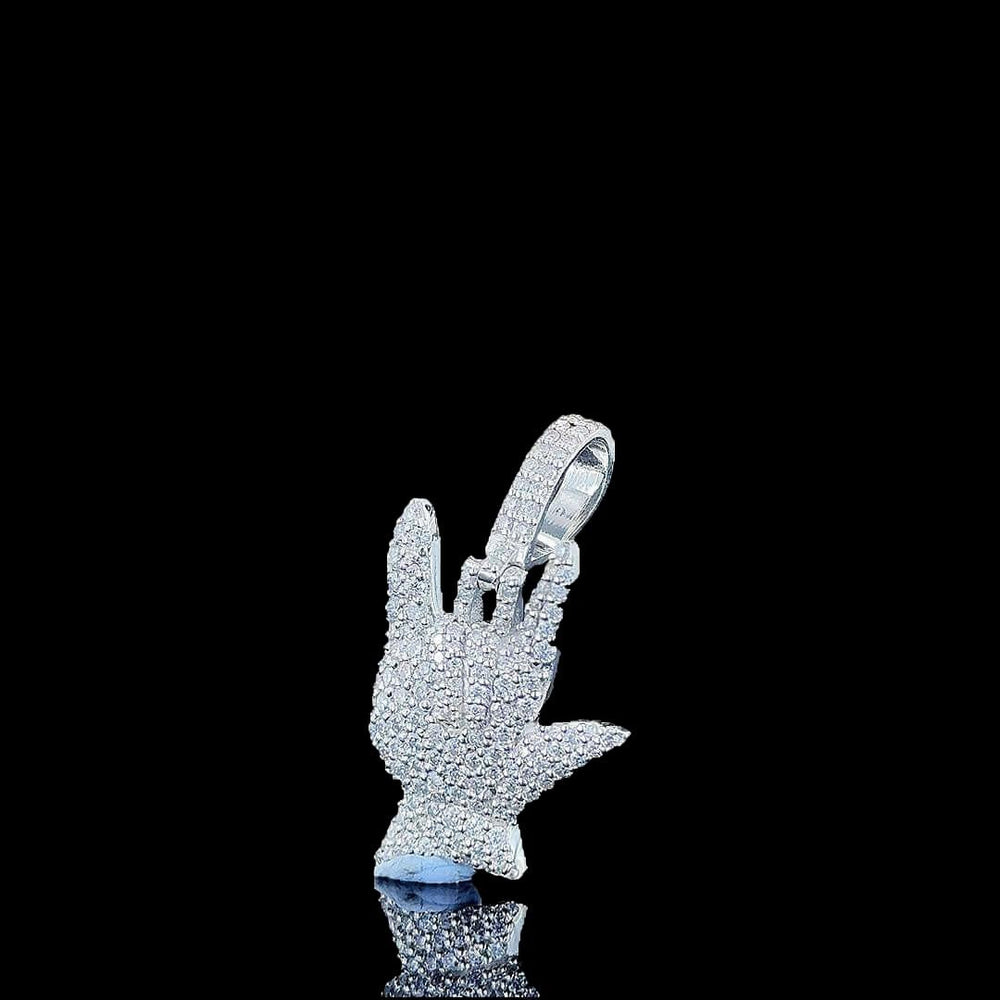 Swag Hand Gesture Moissanite Pendant in 925 Sterling Silver Left Profile View