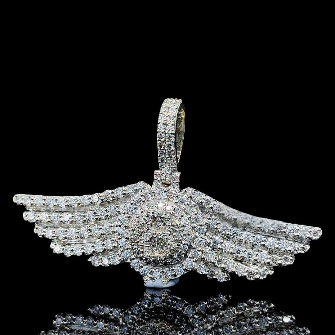 Triumph Wing Moissanite Statement Pendant in 925 Sterling Silver Close Up Front View