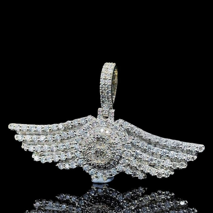 Triumph Wing Moissanite Statement Pendant in 925 Sterling Silver Close Up Front View