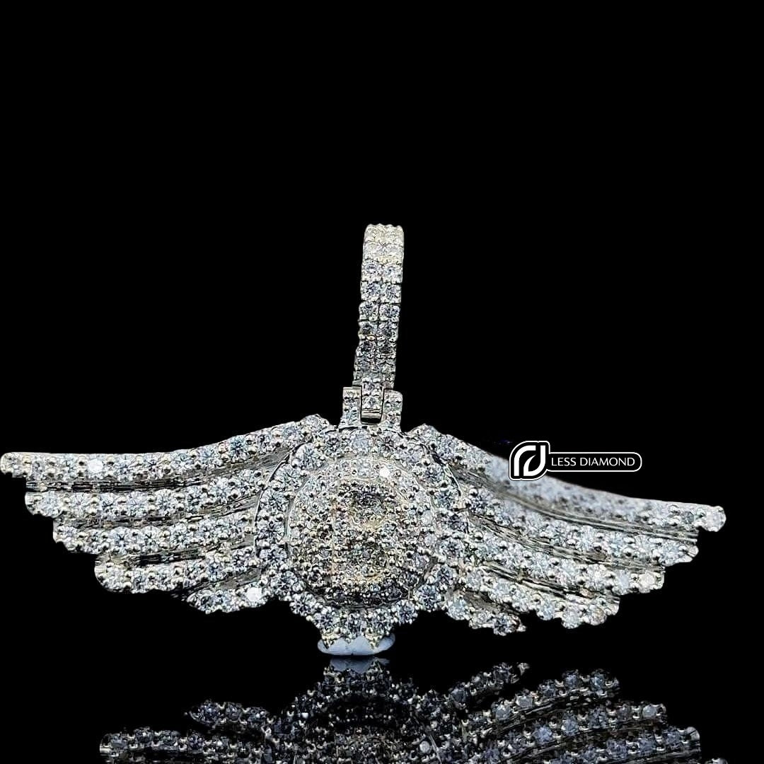 Triumph Wing Moissanite Statement Pendant in 925 Sterling Silver Front View