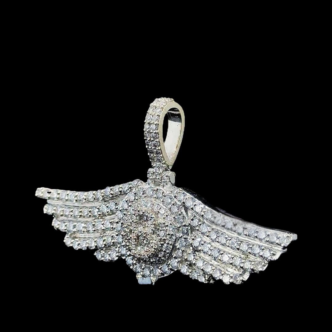 Triumph Wing Moissanite Statement Pendant in 925 Sterling Silver Left Profile View