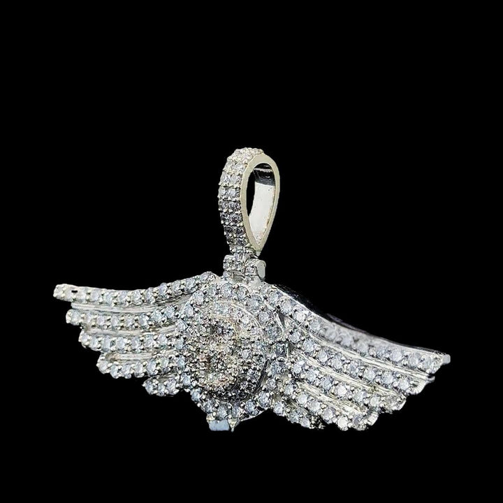 Triumph Wing Moissanite Statement Pendant in 925 Sterling Silver Left Profile View