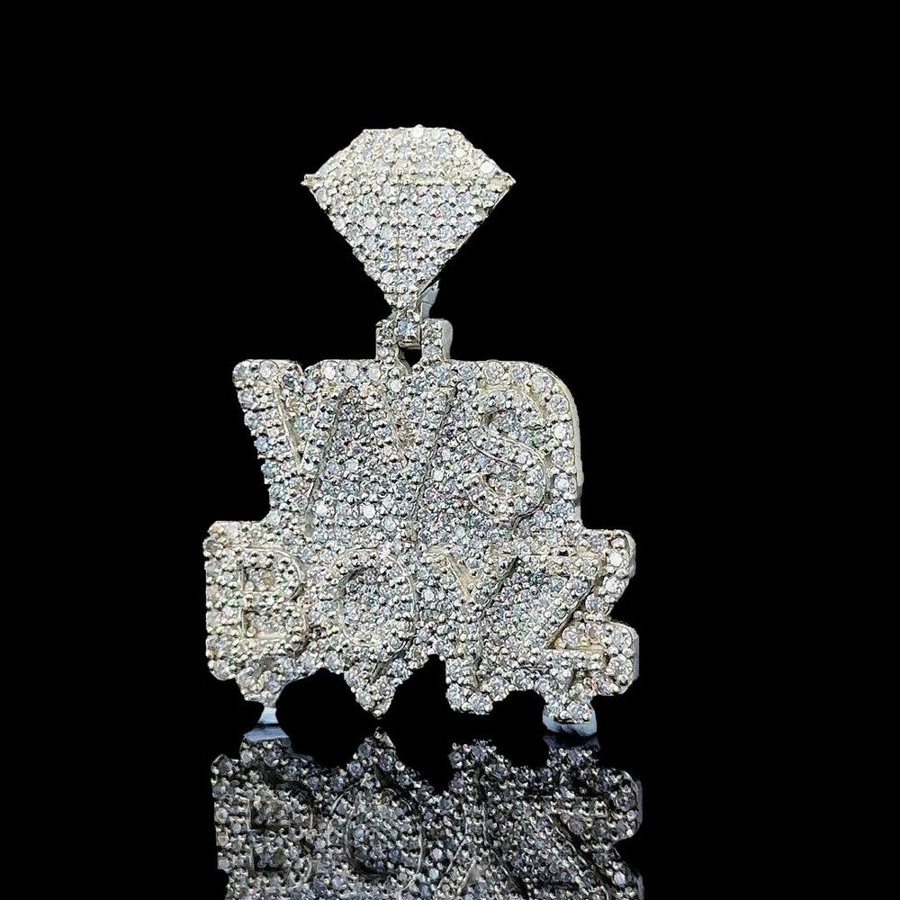 VVS Boyz Iced Moissanite Emblem Pendant in 925 Sterling Silver Close Up Front View