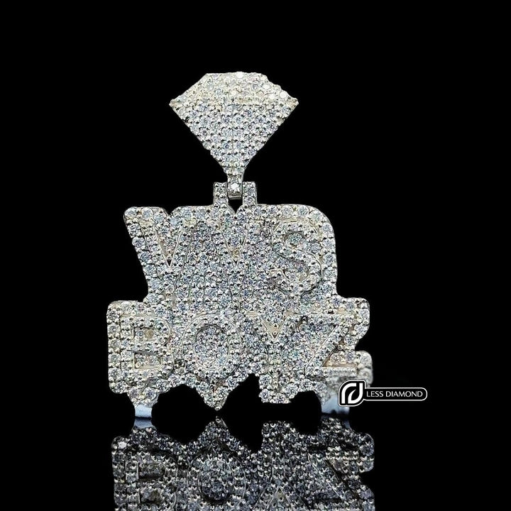 VVS Boyz Iced Moissanite Emblem Pendant in 925 Sterling Silver Front View