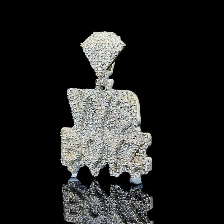 VVS Boyz Iced Moissanite Emblem Pendant in 925 Sterling Silver Left Profile View