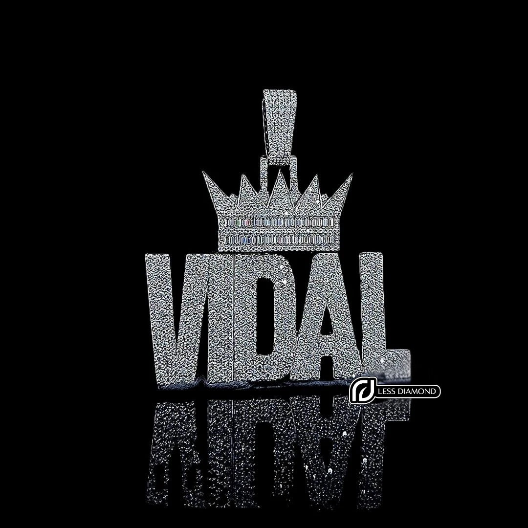 Vidal Royal Moissanite Crown Letter Pendant in 925 Sterling Silver Front View