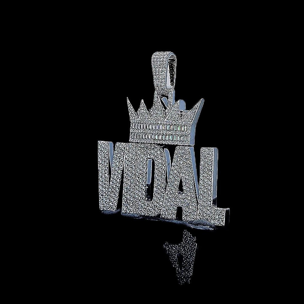 Vidal Royal Moissanite Crown Letter Pendant in 925 Sterling Silver Left Profile View