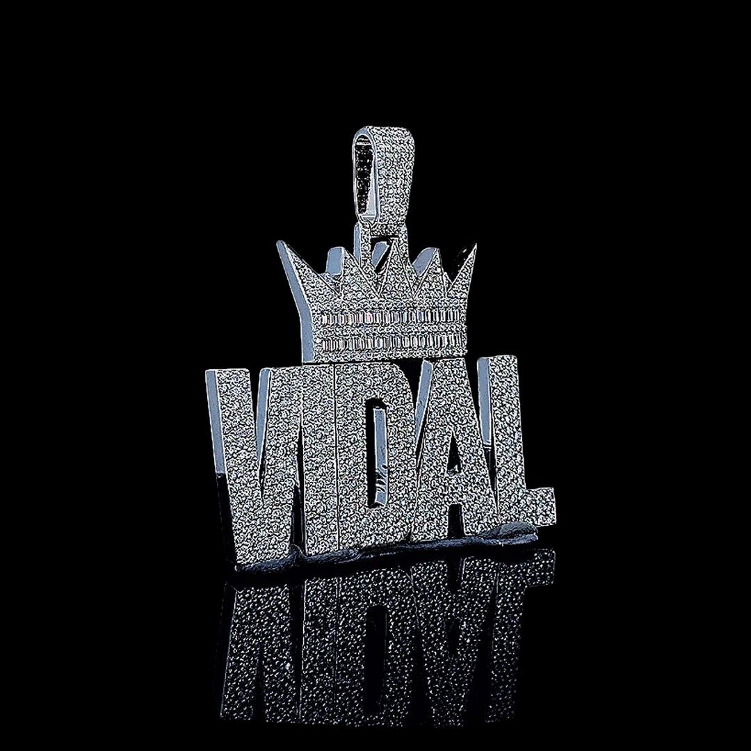 Vidal Royal Moissanite Crown Letter Pendant in 925 Sterling Silver Right Profile View