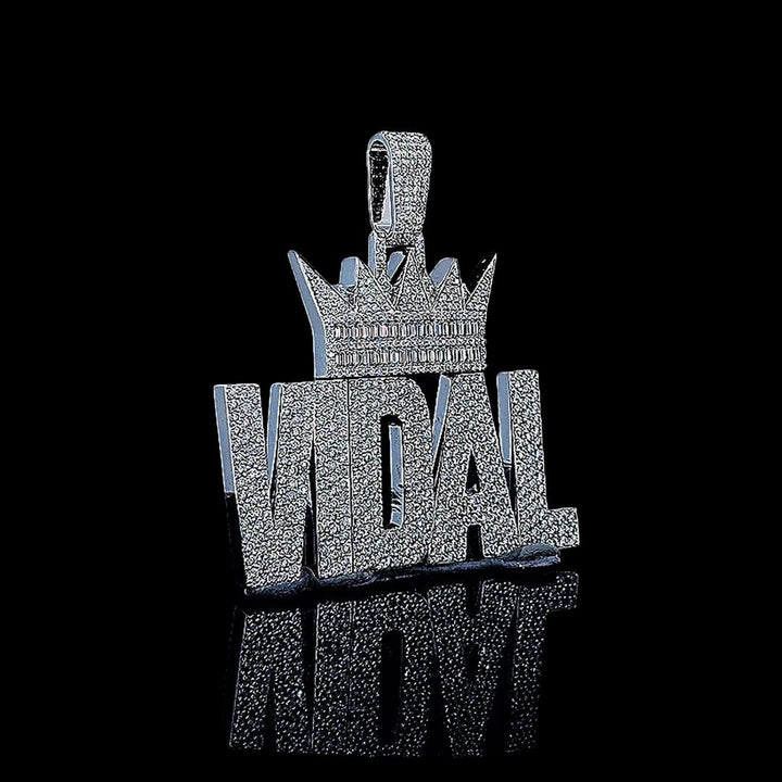 Vidal Royal Moissanite Crown Letter Pendant in 925 Sterling Silver Right Profile View