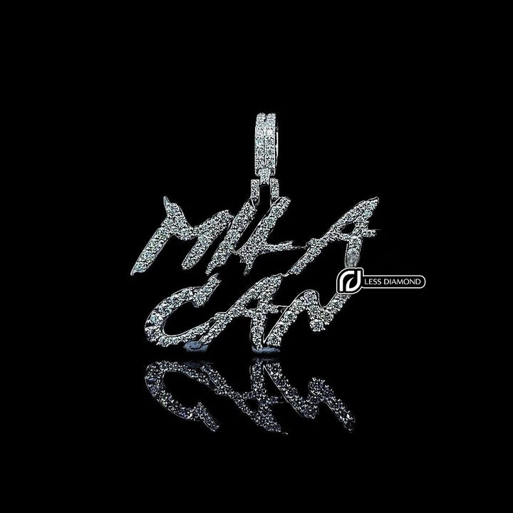 Warrior Script Moissanite Letter Pendant in 925 Sterling Silver Front View