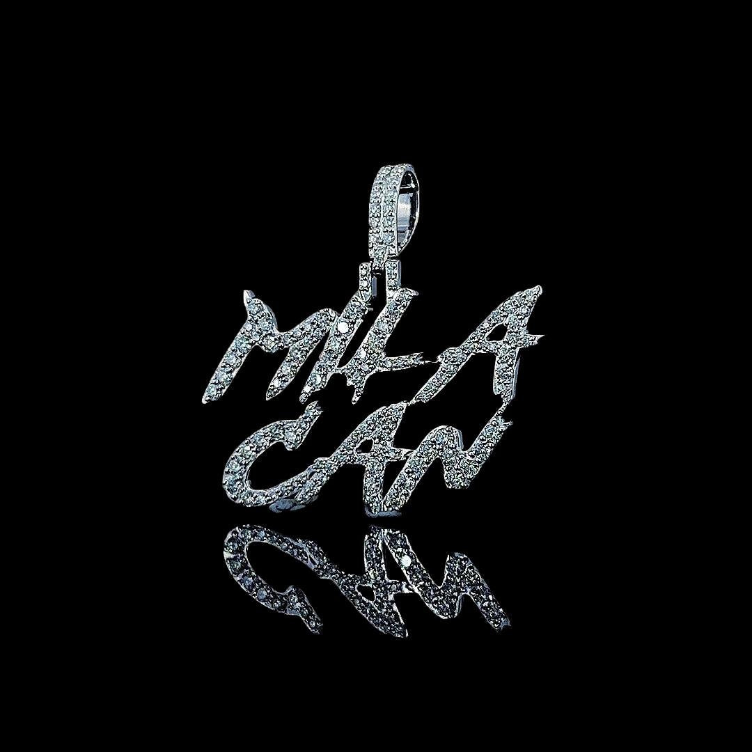 Warrior Script Moissanite Letter Pendant in 925 Sterling Silver Full Close Up Front View