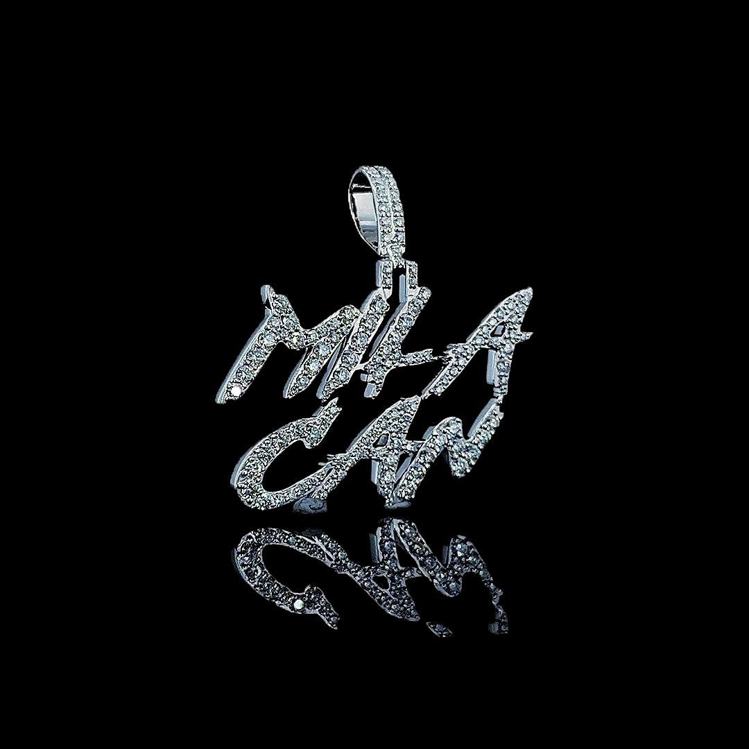 Warrior Script Moissanite Letter Pendant in 925 Sterling Silver Right Profile View