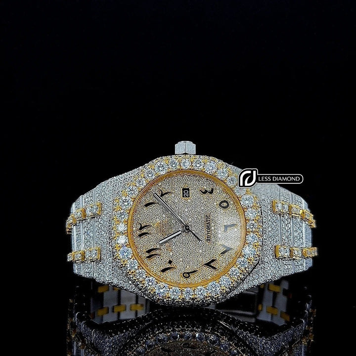 Royal Oak AP Arabic Dial Two Tone Yellow Gold Iced Out Moissanite Watch