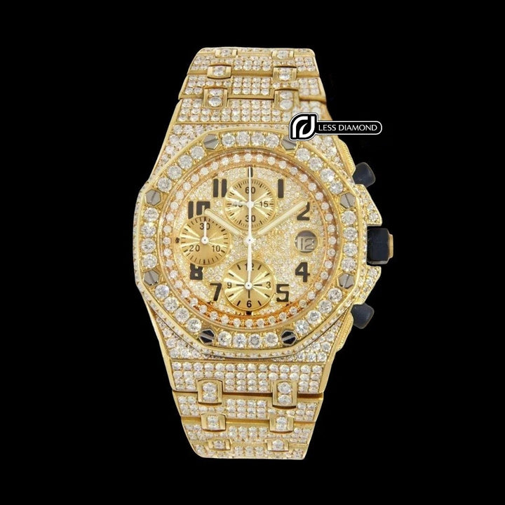 AP Royal Oak Offshore Standard Numerals Chronograph Dial Fully Iced Out Yellow Gold Moissanite Watch