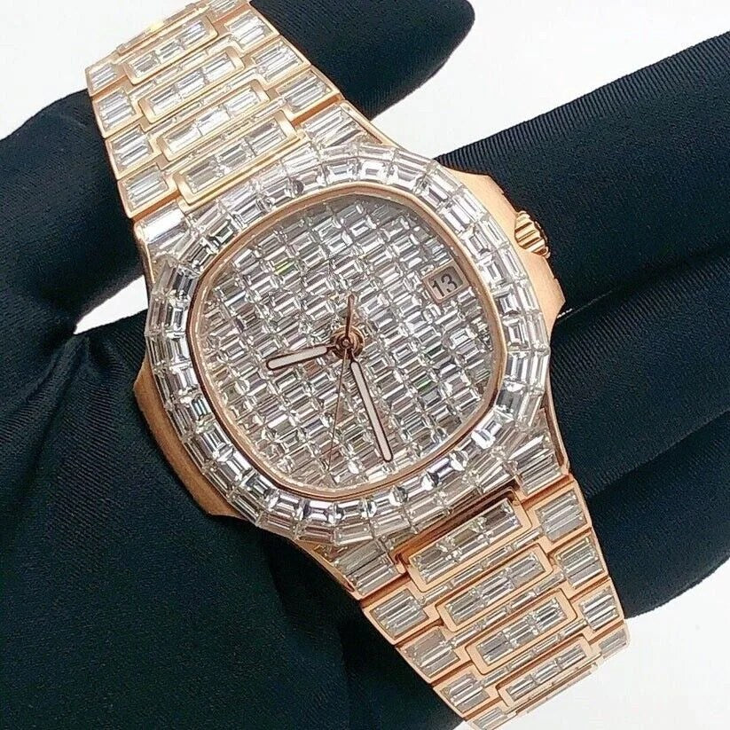 Moissanite  38.54 CT Baguette Cut Diamond Art Deco Watch